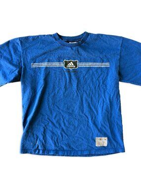 Vintage 90s Adidas Ath Dept Shield Graphic Tee Made in USA Blue Large